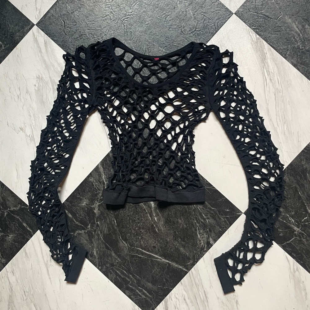 Black Fishnet Long Sleeve Top